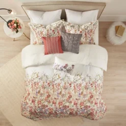 Julia 7pc Cotton Printed Comforter Set Off White/Red/Lavender -Bedding Shop GUEST f9ffa03c d52a 4709 a79f 9cea89fd3d06
