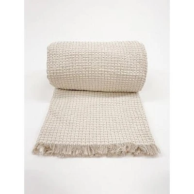 Ivory & Taupe Cotton Waffle Weave Bed Blanket - Anaya 4 Ivory & Taupe Cotton Waffle Weave Bed Blanket - Anaya - Image 2